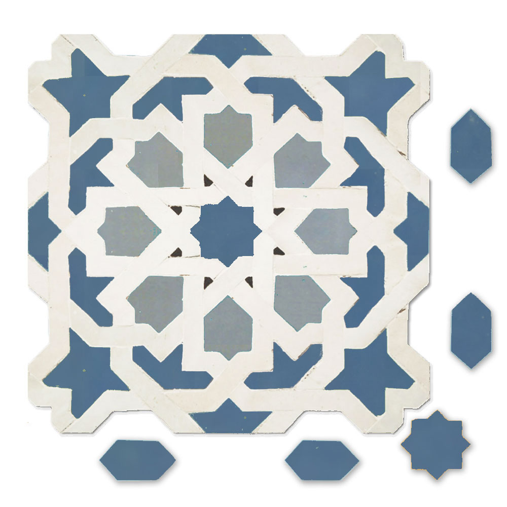 Mosaic House Moroccan tile Metam lg 17-2-1 Sky blue Light Blue White  zellige, mosaic, zellij, field, pattern, glaze, classic, stars, intricate 